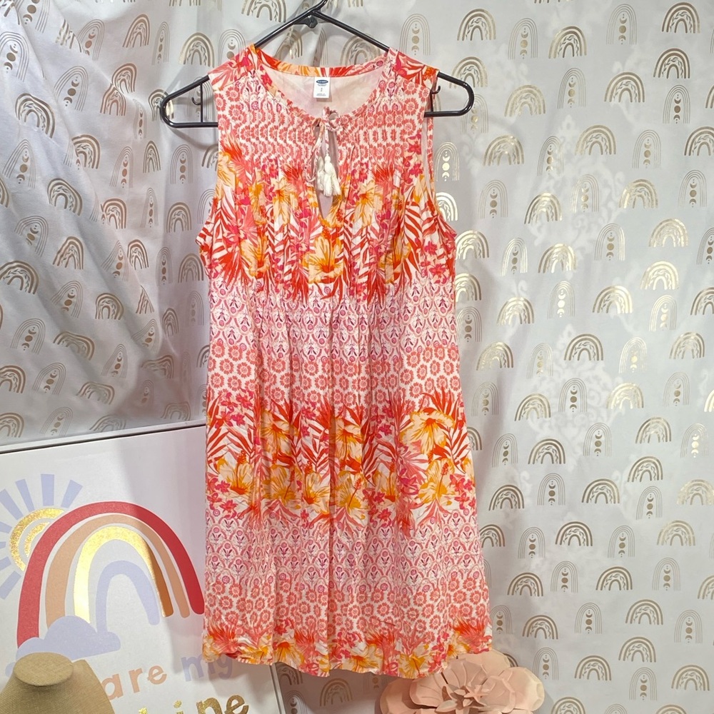 Old Navy Pink and Orange Floral Midi Dress